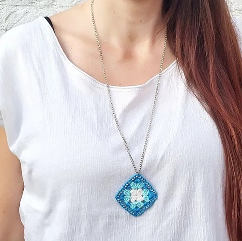 Purple and Blue Crochet Pendant