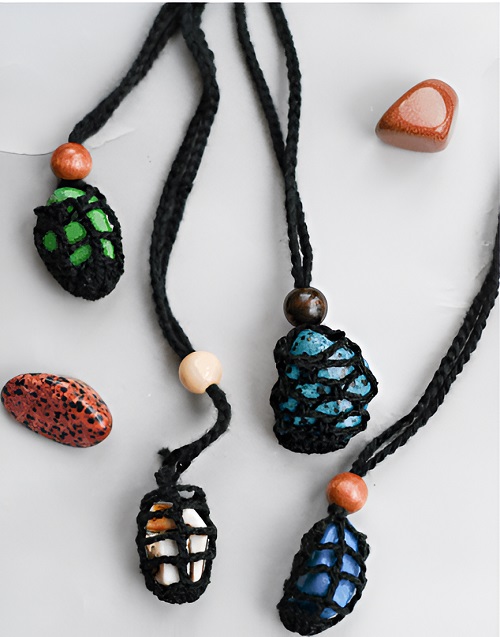 Crystal Holder Crochet Pendants