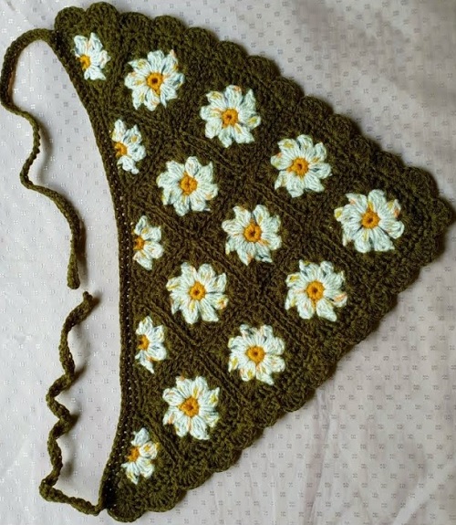 Crochet Bandana | Flower Granny Square | Crochet Flower
